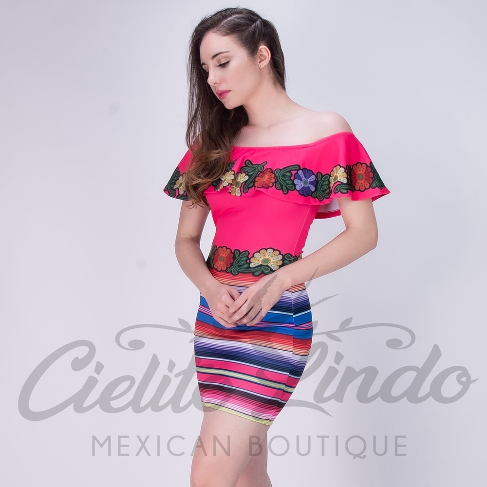 Saltillo Hot Pink Serape Bodycon Printed Dress